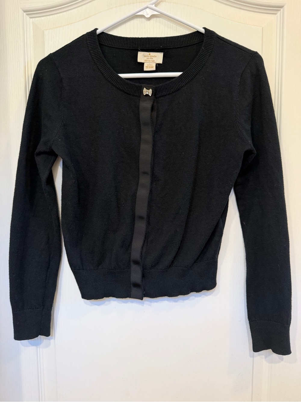 Kate Spade Skirt the Rules Black Cardigan Girls 12 Rhinestone Bow Ribbon